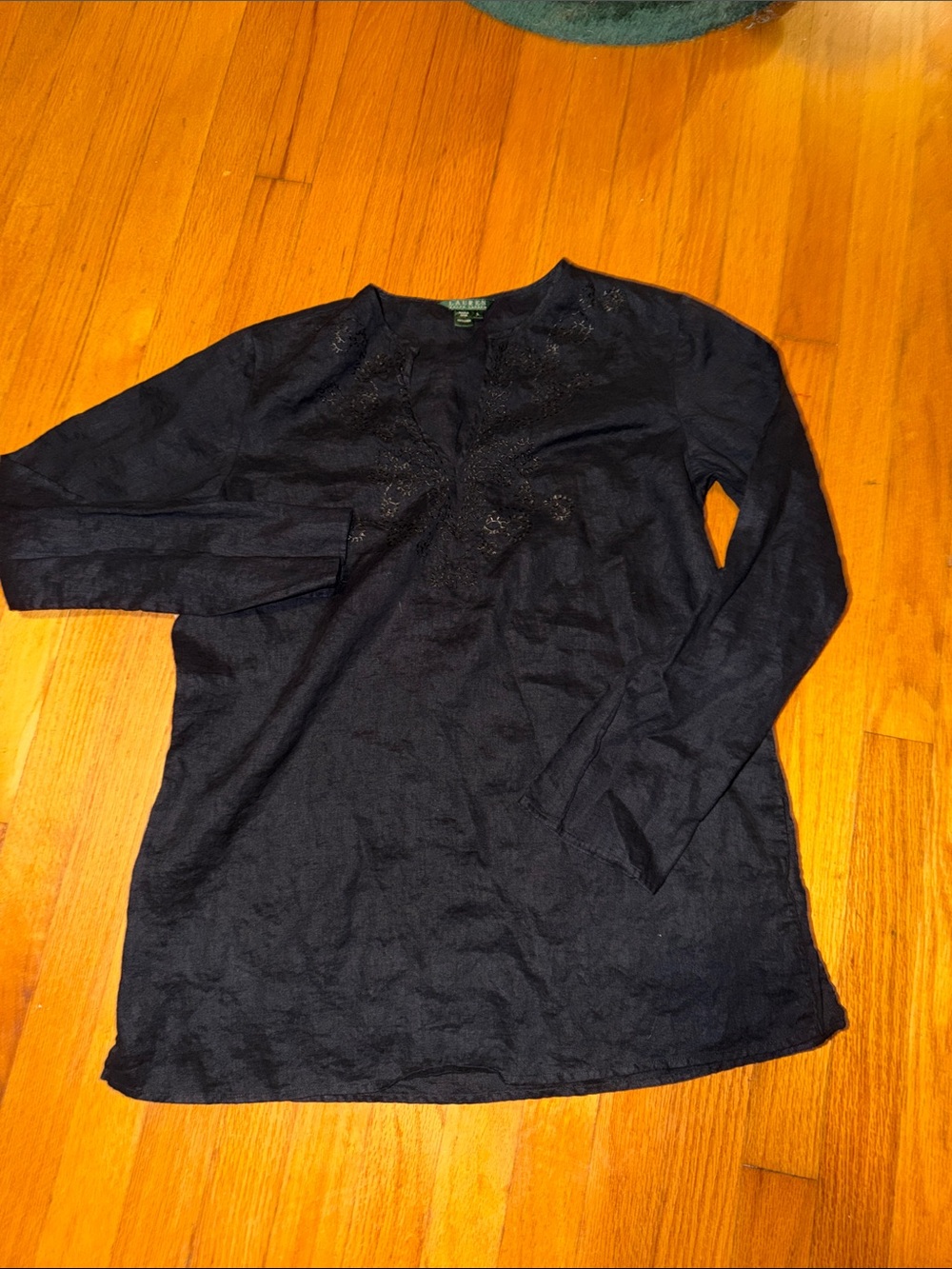Women’s Black Ralph Lauren Long-Sleeve Tunic Shirt - Classic 100% Linen Large